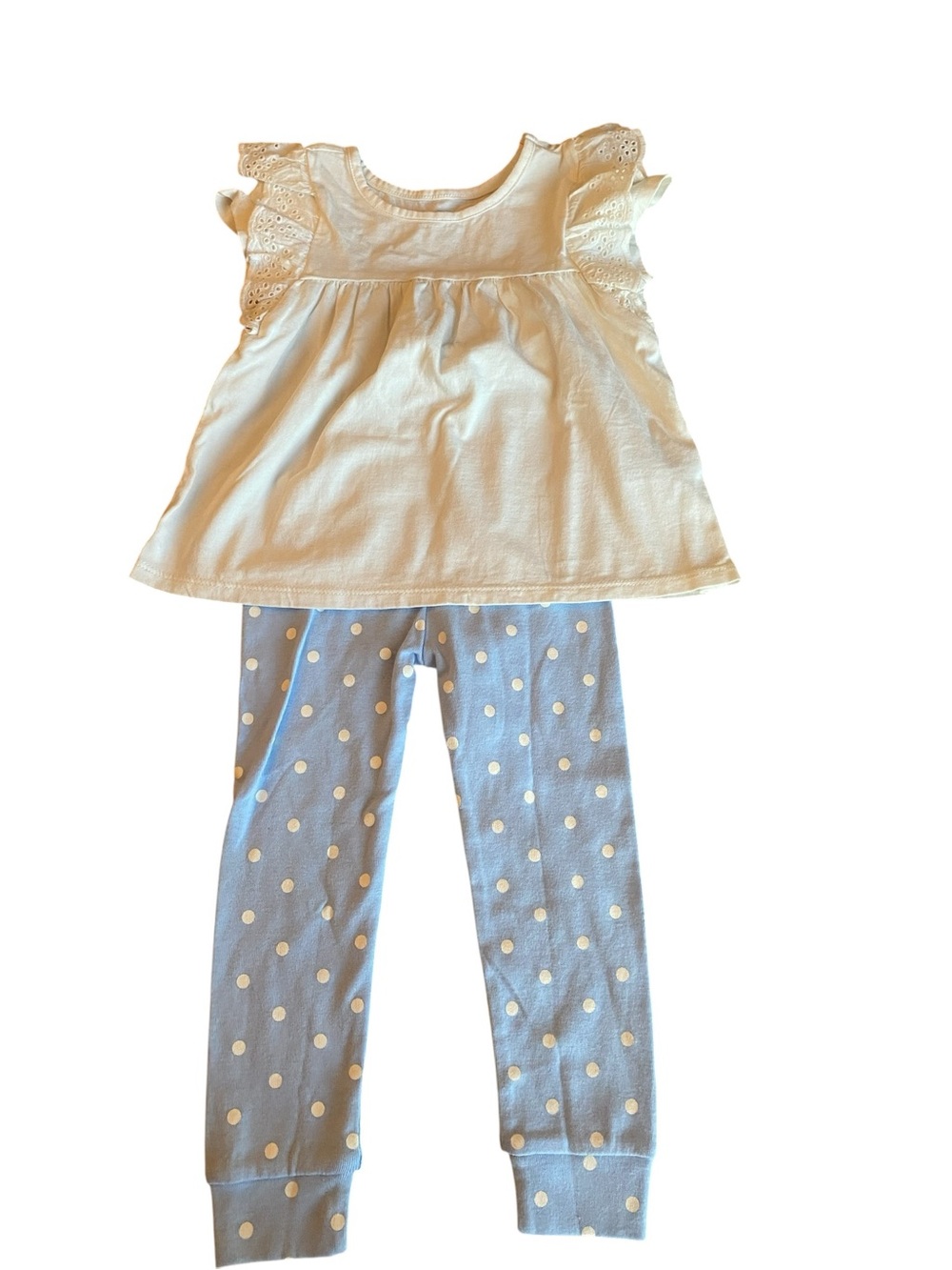 NWT Disney Gap Polka Dot Blue Leggings & Cat & Jack Cream Eyelet Sleeve Top